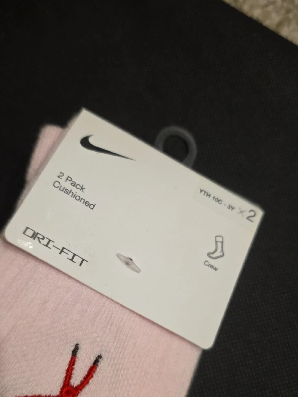 Nike Pink Cushioned Crew Socks with Red & Black Embroidery - 2 Pack